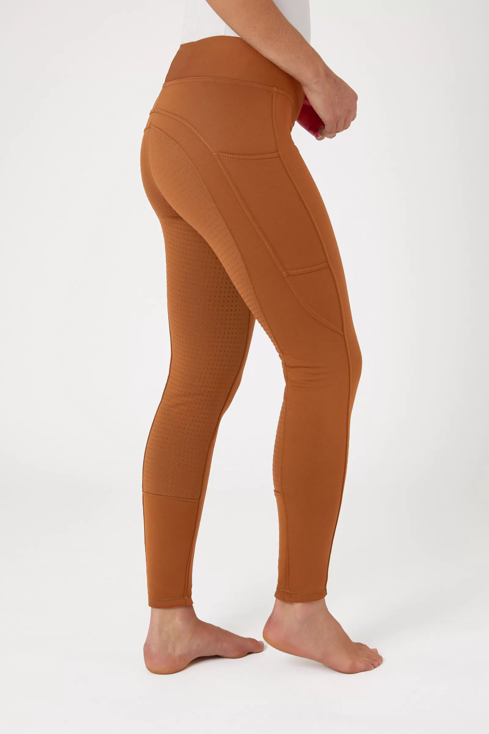Riding Tights*horze Active Women'S Full Grip Winter Riding Tights With Phone Pocket Caramel Cafe