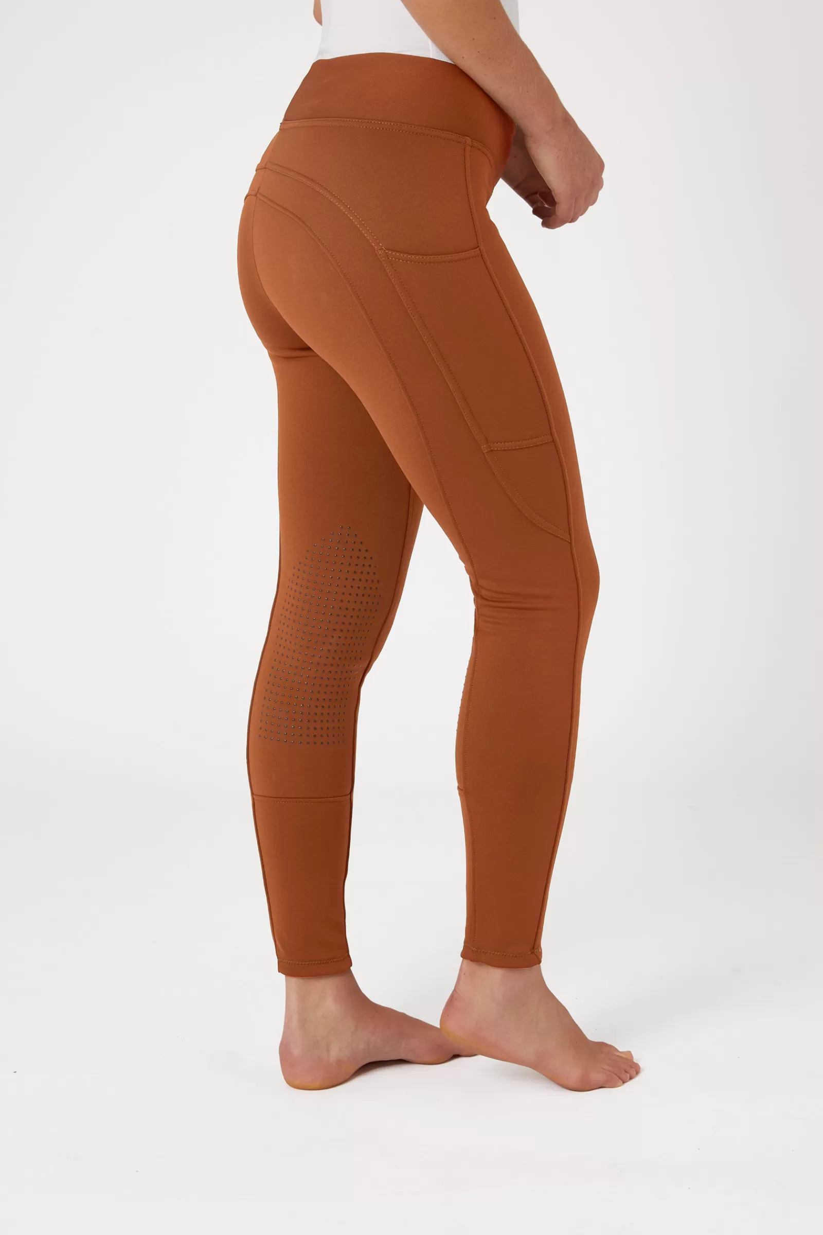 Riding Tights*horze Active Women'S Knee Grip Winter Riding Tights With Phone Pocket Caramel Cafe
